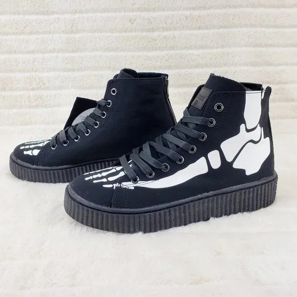 Demonia Sneeker Mens X-Ray Graphic Bone Creeper Sneaker Flame Tread Goth Punk - Picture 5 of 9